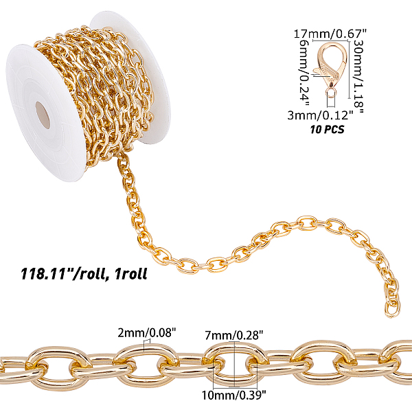 

PandaHall CHGCRAFT DIY Chain Necklace Making Kits, Including 3m Aluminium Curb Chain, 10Pcs Zinc Alloy Lobster Claw Clasps and Spools, Light...