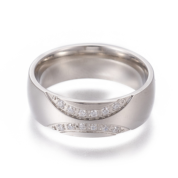 

PandaHall 304 Stainless Steel Finger Rings, with Cubic Zirconia, Wide Band Rings, Clear, Stainless Steel Color, Size 6~9, 16~19mm Stainless...