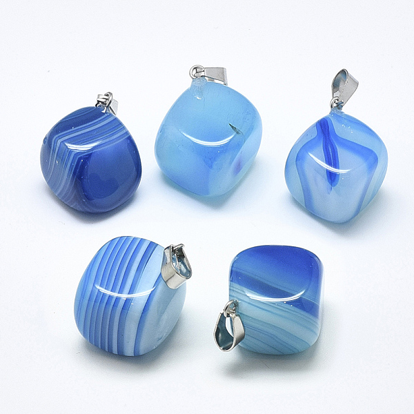 

PandaHall Natural Banded Agate/Striped Agate Pendants, Dyed, with Stainless Steel Snap On Bails, Cube, Stainless Steel Color, Sky Blue...