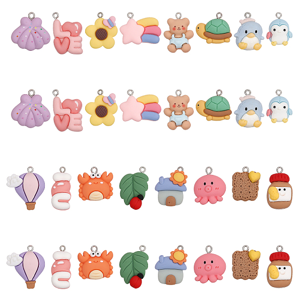 

PandaHall CHGCRAFT 32Pcs 16 Styles Opaque Resin Pendants, Cartoon Charms, with Platinum Tone Iron Loops, House & Sunflower & Crab, Mixed..., Multicolor