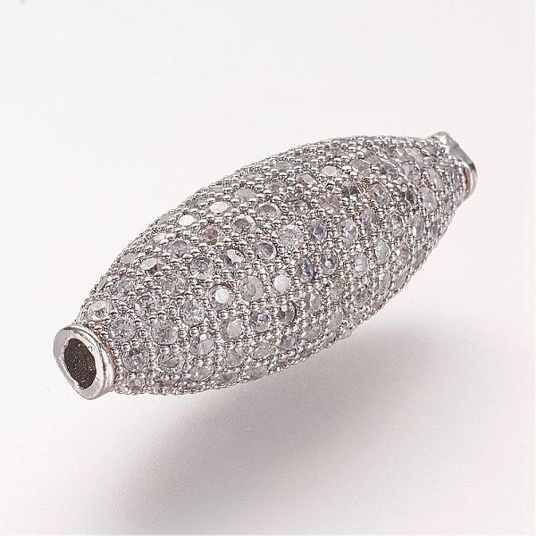 

PandaHall Brass Micro Pave Cubic Zirconia Beads, Rice, Clear, Platinum, 28x11mm, Hole: 2mm Brass+Cubic Zirconia Rice Clear