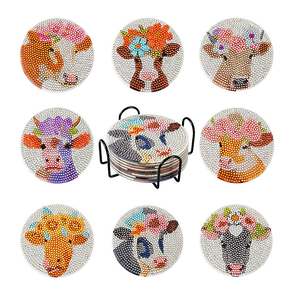 

PandaHall DIY Cattle & Flower Pattern Coaster Diamond Painting Kits, Including Cork, Coaster Holder, Resin Rhinestones Bag, Diamond Sticky...