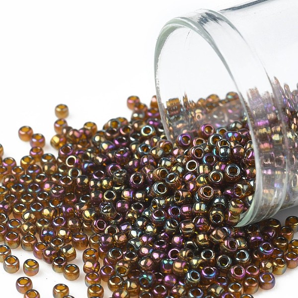 

PandaHall TOHO Round Seed Beads, Japanese Seed Beads, (459) Gold Luster Dark Topaz, 11/0, 2.2mm, Hole: 0.8mm, about 1110pcs/10g Glass Brown