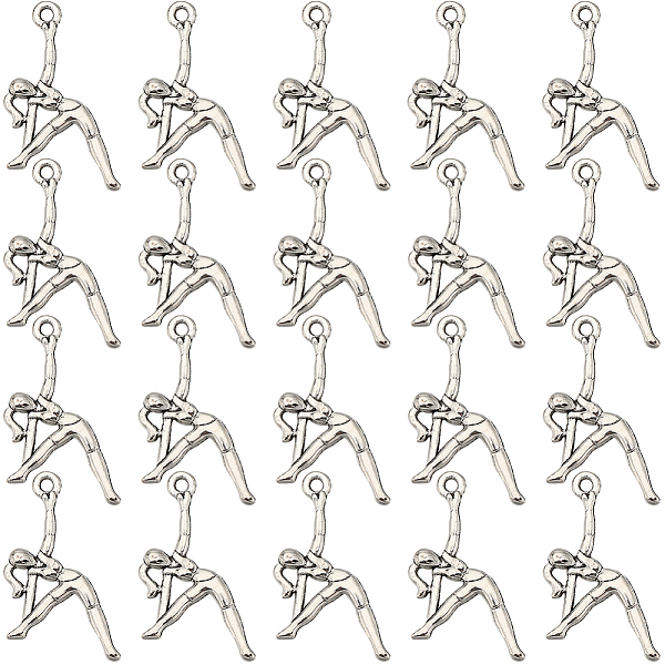 

PandaHall SUNNYCLUE 80PCS Tibetan Style Alloy Pendants, Gymnast, Antique Silver, 26x13x2.5mm, Hole: 1.5mm Alloy Human