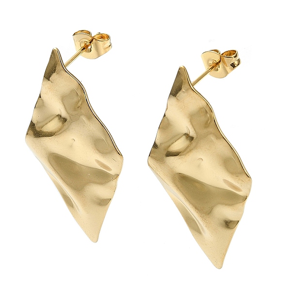

PandaHall Ion Plating(IP) 201 Stainless Steel Stud Earrings, with 304 Stainless Steel Pins, Textured Rhombus, Real 18K Gold Plated...