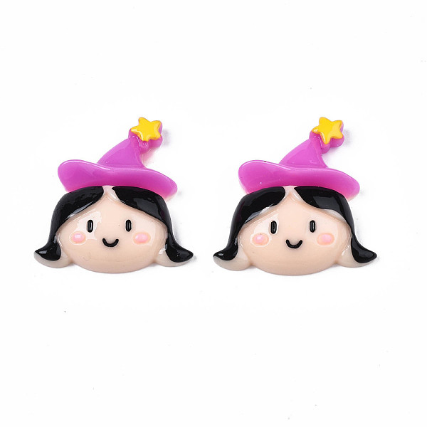 

PandaHall Opaque Resin Cabochons, Halloween Style, Girl with Witch Hat, Orchid, 27x27x7.5mm Resin Human Purple
