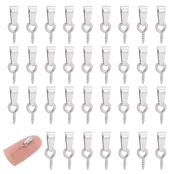 

PandaHall Unicraftale 60Pcs 201 Stainless Steel Screw Eye Pin Peg Bails, For Half Drilled Beads, Stainless Steel Color, 8x4x1mm, Hole: 6x3mm...