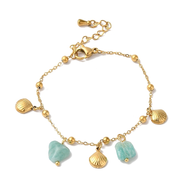

PandaHall Summer Beach Nuggets Natural Amazonite & Ion Plating(IP) 304 Stainless Steel Charm Bracelets for Women Men, Golden, Shell Shape...