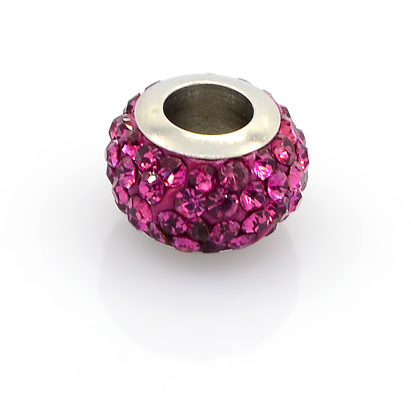 304 Stainless Steel Polymer Clay Rhinestone European Beads