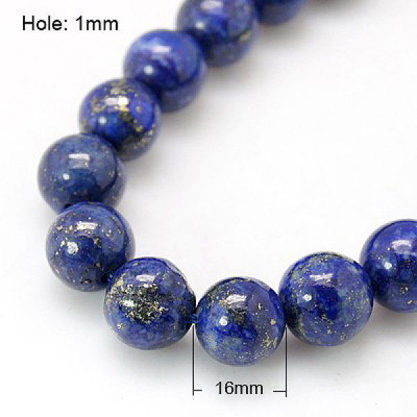 

PandaHall Natural Lapis Lazuli Beads Strands, Dyed, Round, Blue, 16mm, Hole: 1mm, about 12pcs/strand, 7.6 inch Lapis Lazuli Round Blue