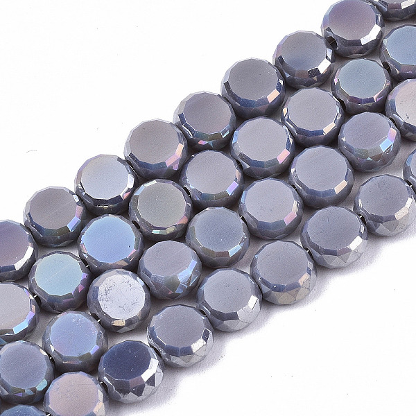 

PandaHall Electroplate Opaque Solid Color Glass Beads Strands, AB Color Plated, Faceted Flat Round, Dark Gray, 8x4mm, Hole: 1.5mm, about...