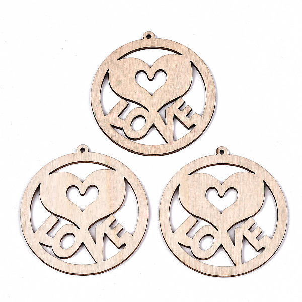 

PandaHall Undyed Natural Wooden Big Pendants, Laser Cut Shapes, Dount with Flower & Word Love, Antique White, 63.5x59.5x2mm, Hole: 1.8mm...