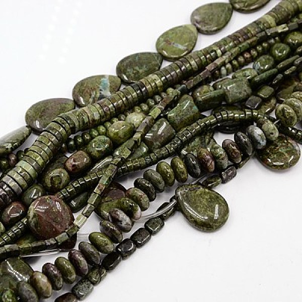 

PandaHall Natural Green Rainforest Stone Beads Strands, Mixed Shapes, 5~50x4~38x4~6mm, Hole: 1mm, about 14~127pcs/strand, 15.7 inch~16.93...