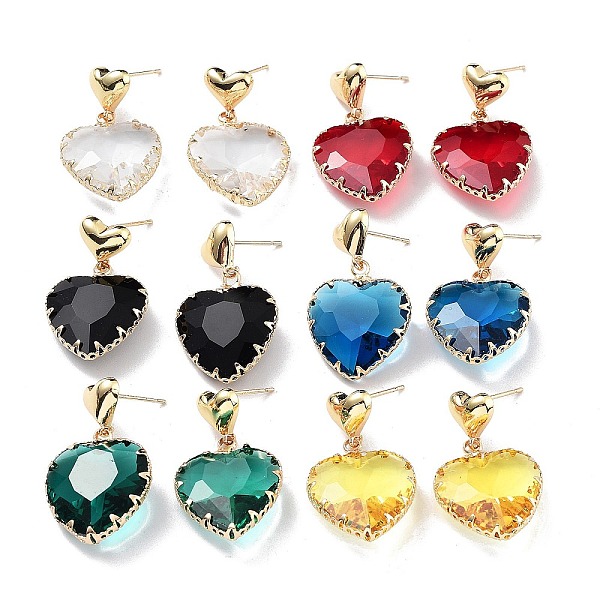 

PandaHall Light Gold Brass Stud Earrings, Glass Heart Drop Earrings, Mixed Color, 31.5x18.5mm Glass Heart Multicolor