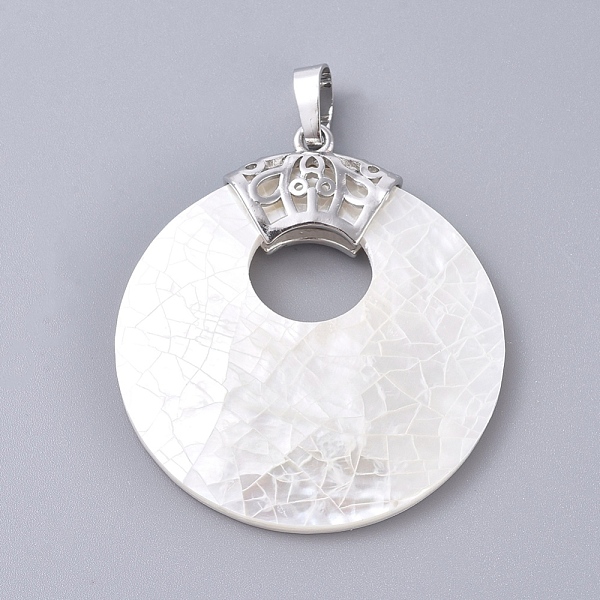 

PandaHall Natural White Shell Pendants, with Platinum Tone Brass Ice Pick Pinch Bails, Donut, 44x38x5mm, Hole: 5x8mm White Shell Donut