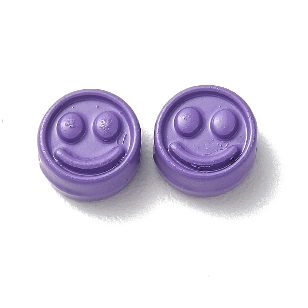 

PandaHall Spray Painted Alloy Beads, Flat Round with Smiling Face, Medium Purple, 7.5x4mm, Hole: 2mm Alloy Flat Round