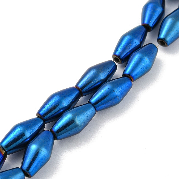 

PandaHall Electroplated Synthetic Magnetic Hematite Beads Strands, Bicone, Blue Plated, 6.2~6.5x12~12.5mm, Hole: 1.4mm, about 33pcs/strand...