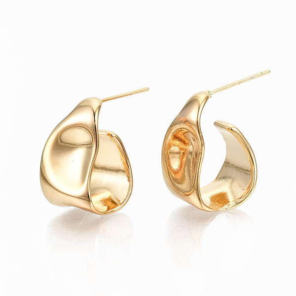 

PandaHall Brass Half Hoop Earrings, Stud Earrings, Nickel Free, Hammered, Real 18K Gold Plated, 19x11mm, Pin: 0.7mm Brass Others