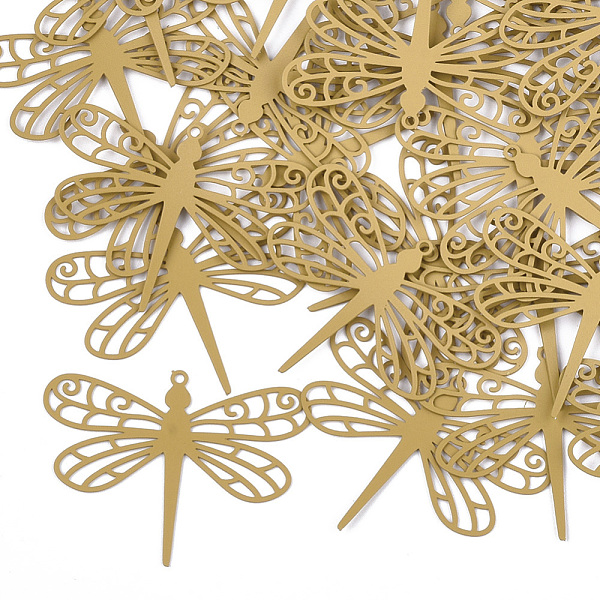 

PandaHall 430 Stainless Steel Filigree Pendants, Spray Painted, Etched Metal Embellishments, Dragonfly, Goldenrod, 26.5x35x0.3mm, Hole..., Gold