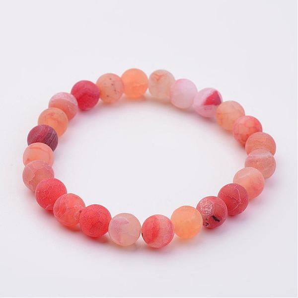 

PandaHall Natural Weathered Agate(Dyed) Stretch Beads Bracelets, Tomato, 2 inch(50mm) Natural Agate Red