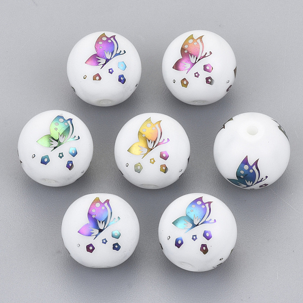

PandaHall Electroplate Glass Beads, Round with Butterfly Pattern, Multi-color Plated, 10mm, Hole: 1.2mm Glass Butterfly