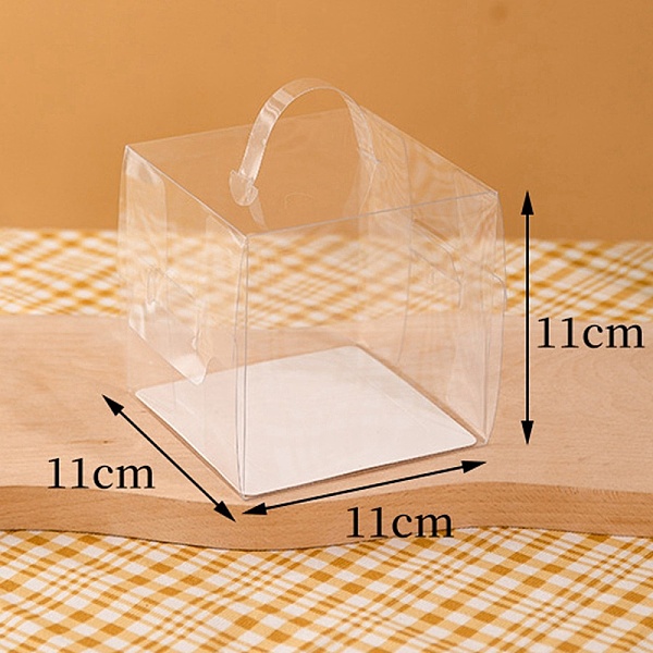 PandaHall Foldable Transparent PET Cakes Boxes, Portable Dessert Bakery Boxes, Rectangle, Clear, 11x11x11cm Plastic Rectangle Clear