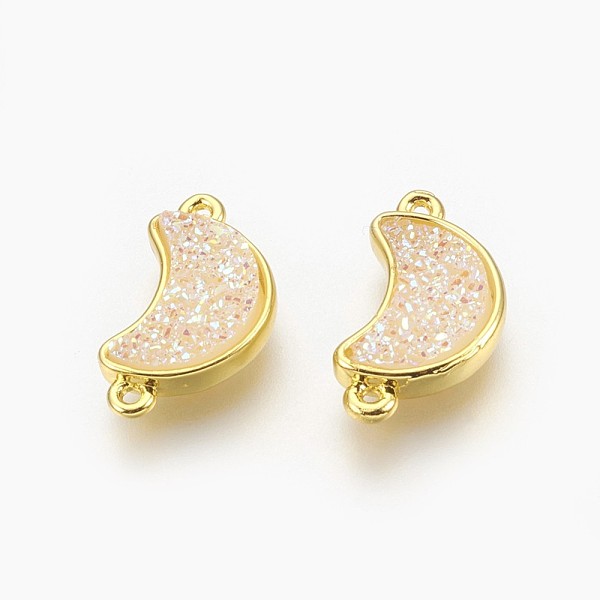 

PandaHall Electroplate Druzy Resin Links connectors, with Golden Tone Brass Findings, Moon, Beige, 18.5x10x4mm, Hole: 1mm Brass+Resin Moon..., Yellow