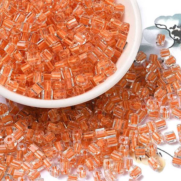 

PandaHall Glass Seed Beads, Transparent Lustered Glass, Square Hole, Square, Tomato, 4x4x4mm, Hole: 1.2mm, 5000pcs/pound Glass Square Red