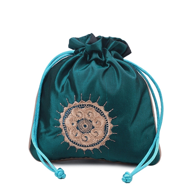 

PandaHall Chinese Style Rectangle Brocade Drawstring Bags, Organza Pouches Gift Jewelry Packaging Bag, Teal, 15x13cm Cloth Rectangle Cyan