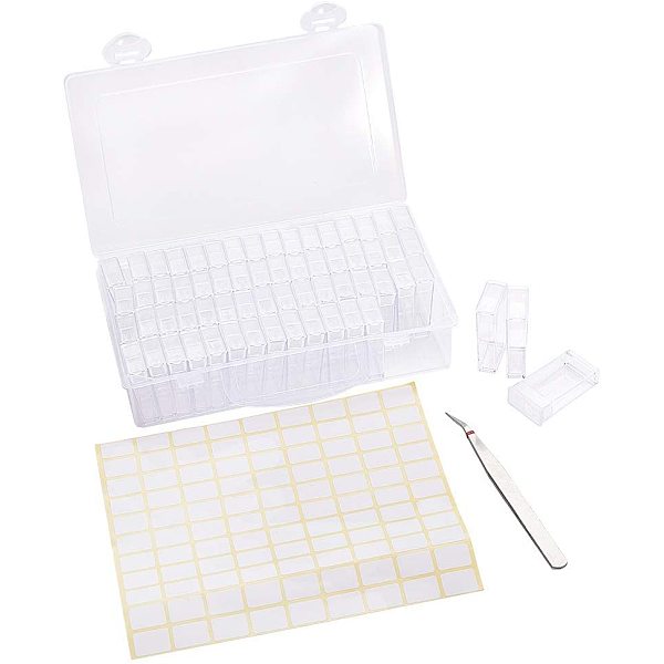 

PandaHall Diamond Painting Boxes 64 Gird Diamond Organizer Embroidery Storage Box Bead Storage Container with Tweezers and Label Marker...