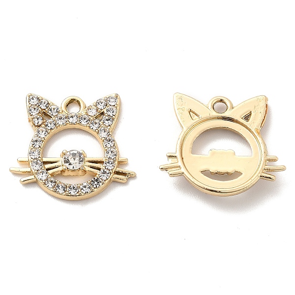 

PandaHall UV Plating Alloy Pendants, with Crystal Rhinestone, Cat Charms, Golden, 18x20x3.5mm, Hole: 2mm Alloy+Rhinestone Cat Shape Clear