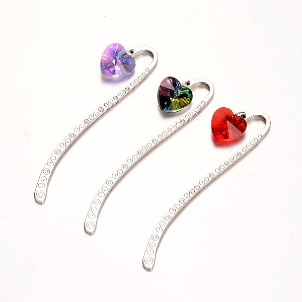 

PandaHall Antique Silver Alloy Glass Bookmarks, Heart, Mixed Color, 85mm Alloy Multicolor