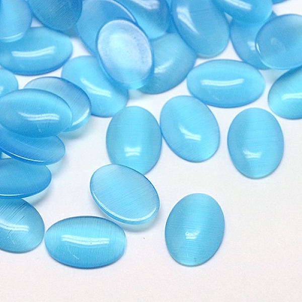 

PandaHall Cat Eye Cabochons, Oval, Light Sky Blue, 12x10x2mm Glass Oval