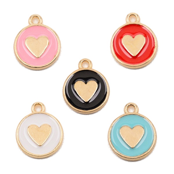 

PandaHall Alloy Enamel Charms, Light Gold, Flat Round with Heart, Mixed Color, 14x11.5x2mm, Hole: 1.6mm Alloy+Enamel Flat Round Multicolor