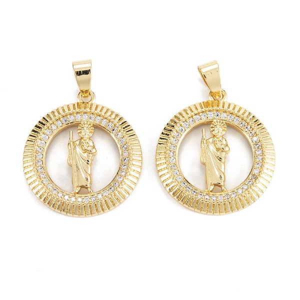 

PandaHall Brass Micro Pave Clear Cubic Zirconia Pendants, Long-Lasting Plated, Flat Round with God, Real 18K Gold Plated, 26.5x23.5x3mm...