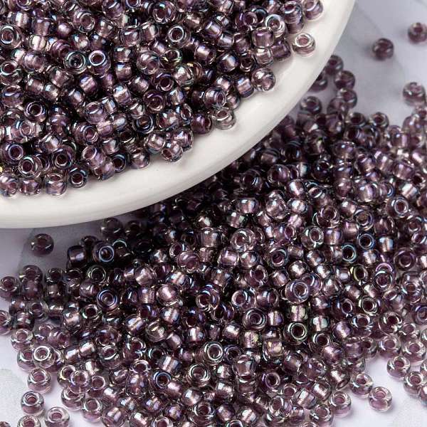

PandaHall MIYUKI Round Rocailles Beads, Japanese Seed Beads, (RR3543), 8/0, 3mm, Hole: 1mm, about 422~455pcs/bottle, 10g/bottle Glass Purple