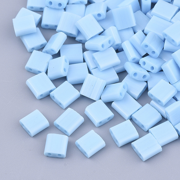 

PandaHall 2-Hole Glass Seed Beads, Opaque Colours, Square, Light Sky Blue, 5x4.5~5.5x2~2.5mm, Hole: 0.5~0.8mm, about 1180pcs/bag Glass...