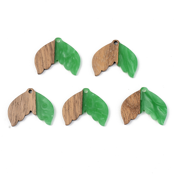 

PandaHall Opaque Resin & Walnut Wood Pendants, Fishtail Shape, Green, 23x28x3mm, Hole: 2mm Resin+Wood Fish Green