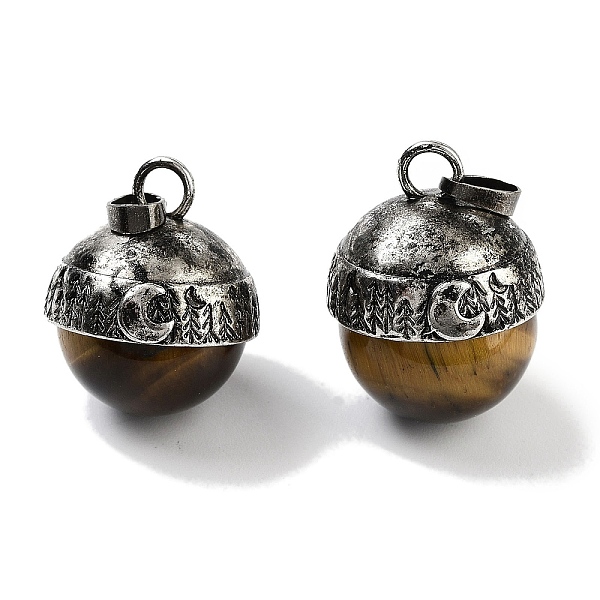 

PandaHall Natural Tiger Eye Sphere Pendants, Rack Plating Antique Silver Plated Brass Round Charms, Cadmium Free & Lead Free...