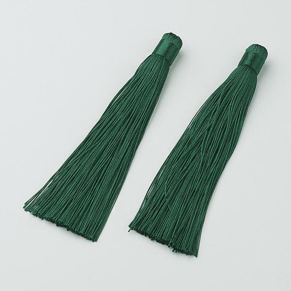 

PandaHall Nylon Tassels Big Pendant Decorations, Dark Green, 120x10mm, Hole: 5mm Nylon Green