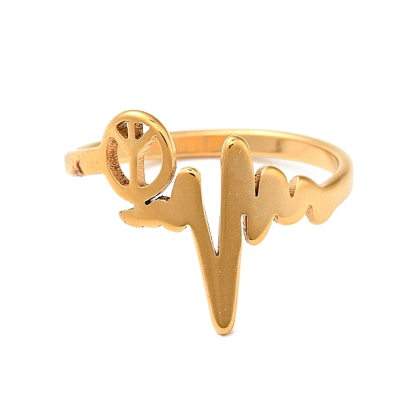 

PandaHall Ion Plating(IP) 201 Stainless Steel Heart Beat & Peace Sign Finger Ring for Women, Golden, US Size 6 1/2(16.9mm) 201 Stainless...