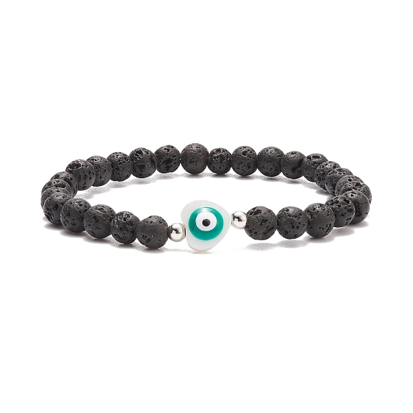 

PandaHall Heart with Evil Eye Shell & Natural Lava Rock Beaded Stretch Bracelet, Essential Oil Gemstone Jewelry for Women, Teal, Inner..., Cyan