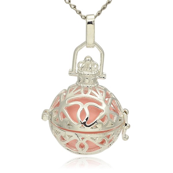 

PandaHall Silver Color Plated Brass Hollow Round Cage Pendants, with No Hole Spray Painted Brass Ball Beads, Pink, 31x27x22mm, Hole: 3x8mm...