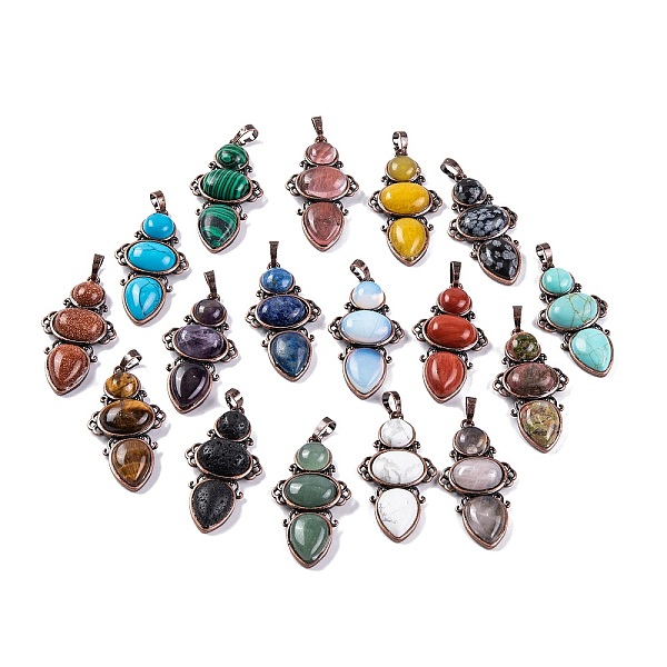 

PandaHall Natural & Synthetic Mixed Gemstone Pendants, Rack Plating Brass Flower Charms, Cadmium Free & Lead Free, Red Copper, 47x24x6.5mm...