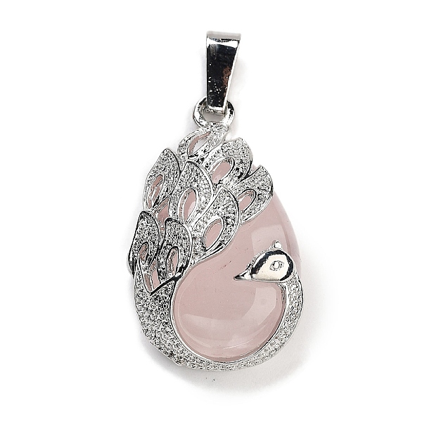 

PandaHall Natural Rose Quartz Teardrop Pendants, Alloy Peacock Charms, Platinum, 33x19x10mm, Hole: 3.5x9mm Rose Quartz Teardrop