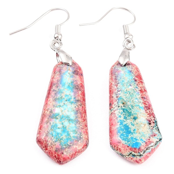 

PandaHall Natural Regalite/Imperial Jasper/Sea Sediment Jasper Dangle Earrings, with Brass Earring Hooks, Dyed, Hexagon, Platinum, Red, 58mm...