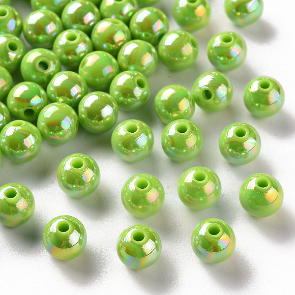 

PandaHall Opaque Acrylic Beads, AB Color Plated, Round, Lawn Green, 8x7mm, Hole: 2mm, about 1745pcs/500g Acrylic Round