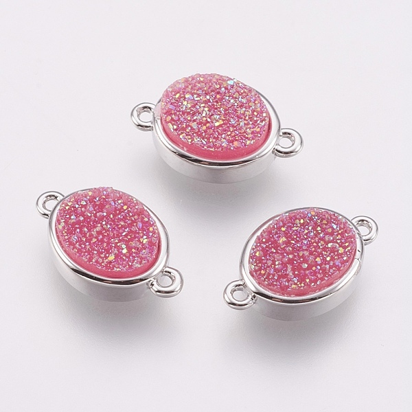 

PandaHall Druzy Resin Links connectors, with Brass Findings, Oval, Hot Pink, 9x14x5mm, Hole: 1mm Brass+Resin Oval Pink