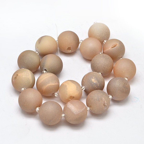 

PandaHall Round Natural Druzy Geode Quartz Crystal Beads Strands, Dyed, Grade A, Bisque, 16mm, Hole: 1mm, about 21pcs/strand, 16 inch Quartz..., Orange