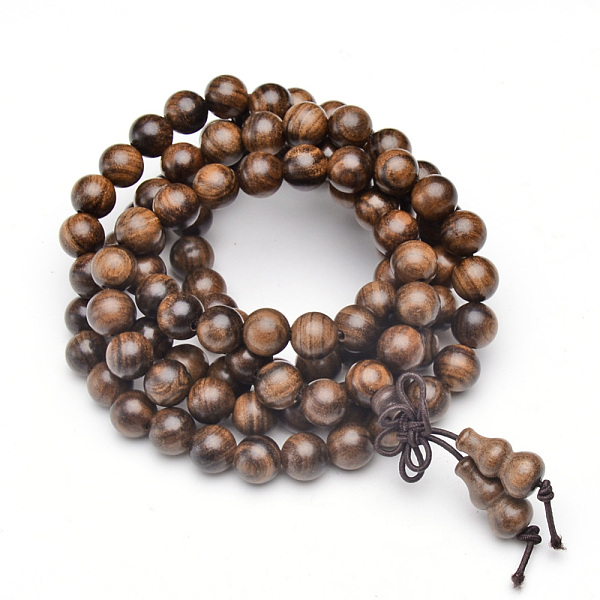 

PandaHall 5-Loop Wrap Style Buddhist Jewelry, Black Bulinga Keva Mala Bead Bracelets/Necklaces, Round, Coffee, 33-7/8 inch(86cm) Wood Brown